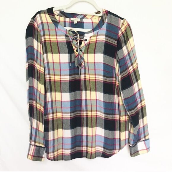 Talbots Tops - Talbots light plaid top with tie front detail